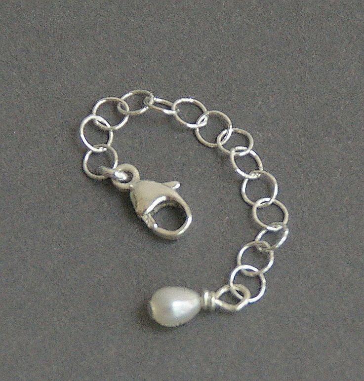 Wedding - Jewelry Extender in Solid 925 Sterling Silver with Freshwater Pearl Charm. Choose Your Size. Perfect for Layering Necklaces and Bracelets