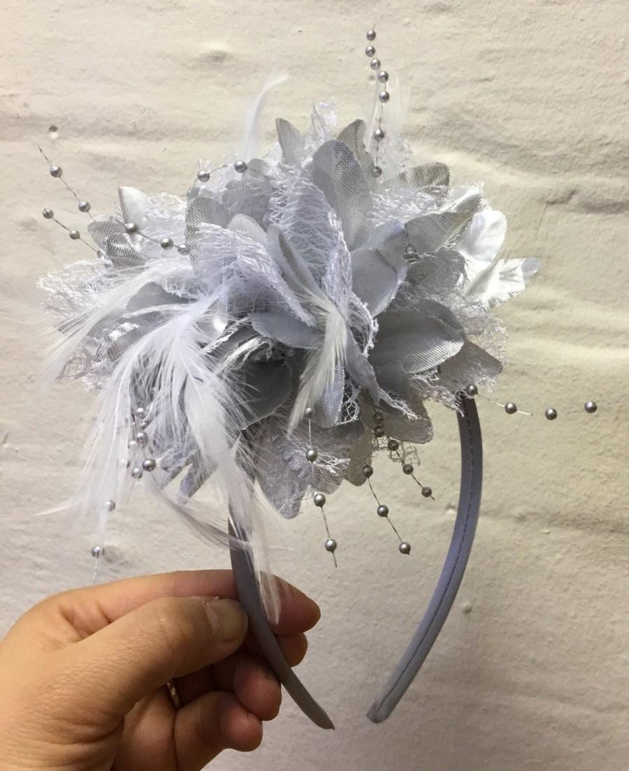 Hochzeit - Caprilite Silver Fascinator Headband Hair Band Flower Corsage