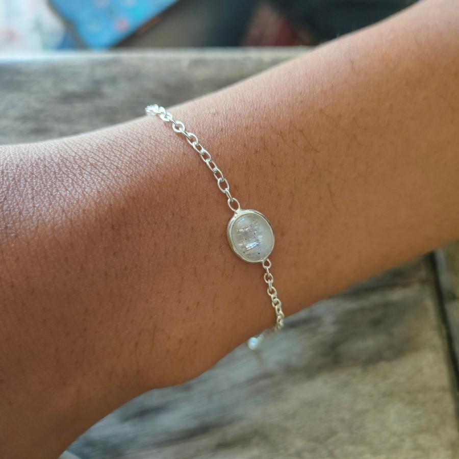 زفاف - Moonstone bracelet - Silver Beaded Bracelet - Sterling Silver Bracelet - Dainty Silver Bracelet for Women Bracelets - Silver-dainty bracelet