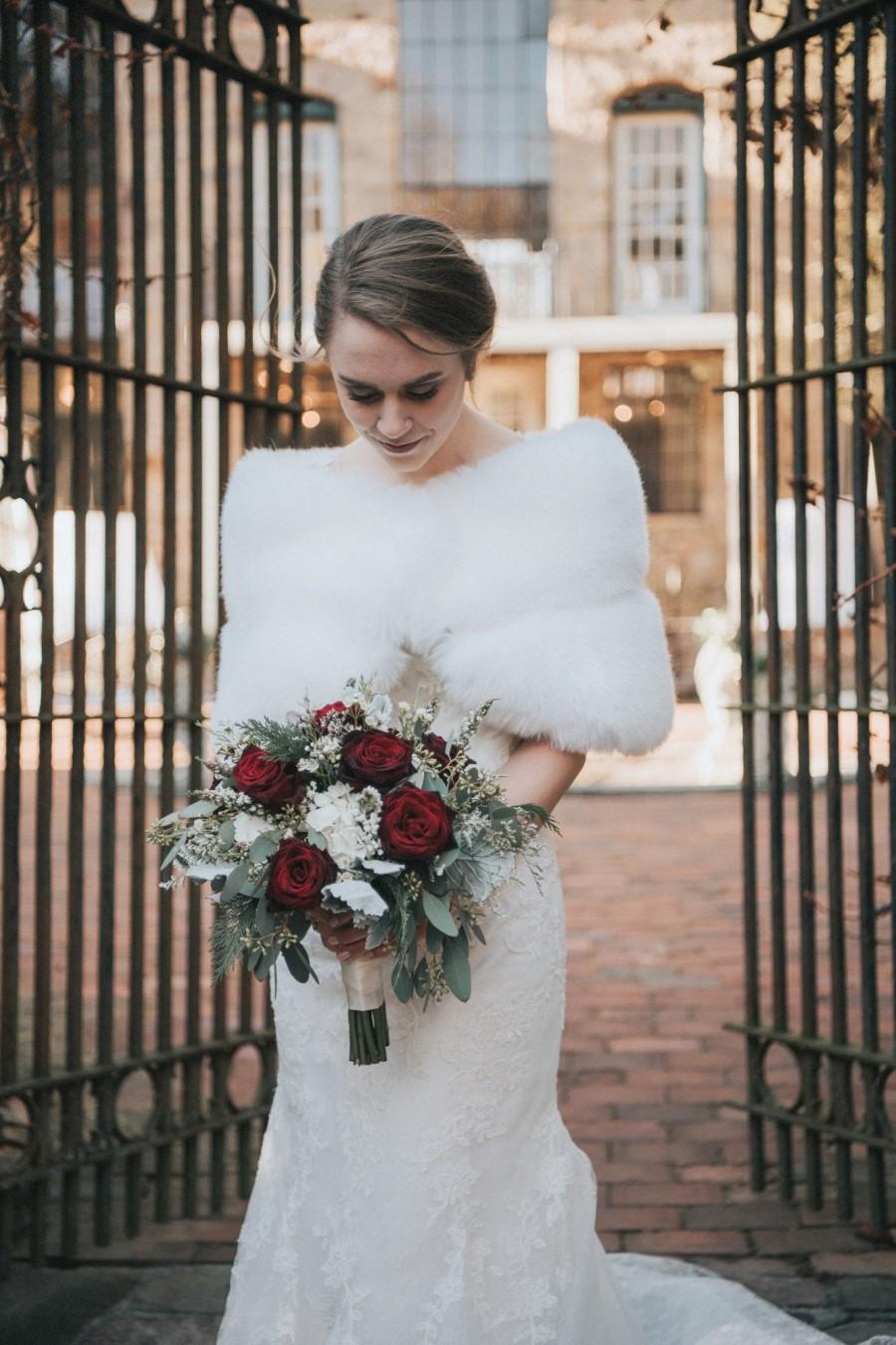 Hochzeit - Light Ivory faux fur bridal wrap, Wedding Fur shrug, Ivory Fur Wrap, Bridal wedding faux fur shawl (Penelope Wht01)