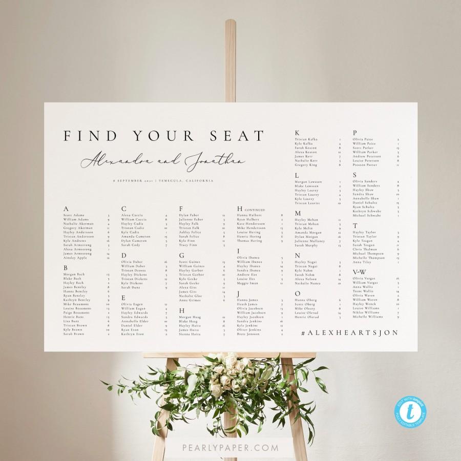Wedding - Alphabetical seating chart template Download Minimalist Seating Alphabetized Printable Seating Plan Editable Sign Templett 10