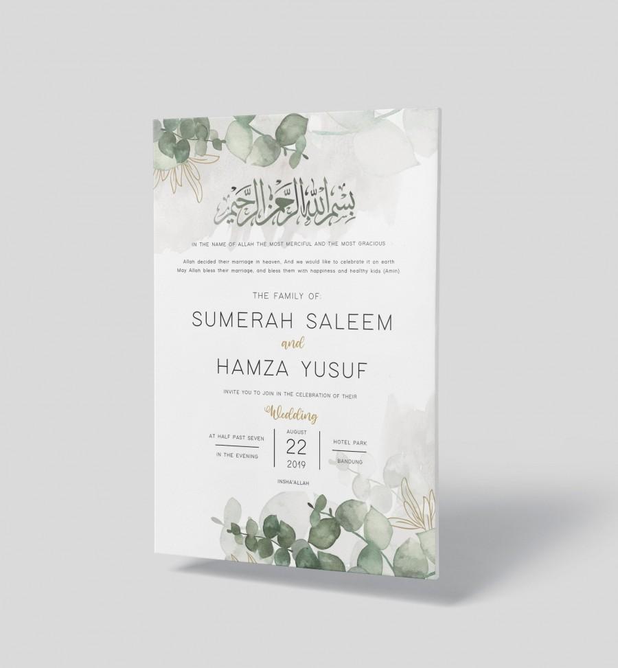 Wedding - 8. Islamic wedding INVITATION Green Foliage, PERSONALISED, affordable, Elegant Muslim Design