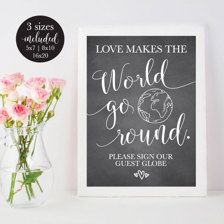 Hochzeit - Chalkboard Love Makes the World Go Round, Chalk Guest Globe Wedding Sign, Rustic Vintage Table Sign, Printable Decor, DIY Instant Download