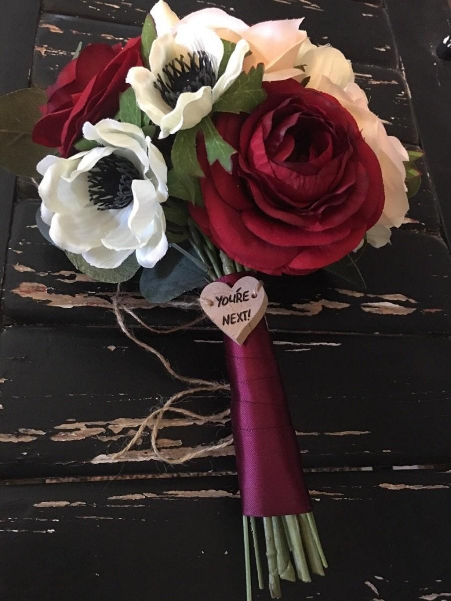 Hochzeit - Wedding Toss Bouquet Charm - YOU'RE NEXT!  - wooden heart charm - natural wood