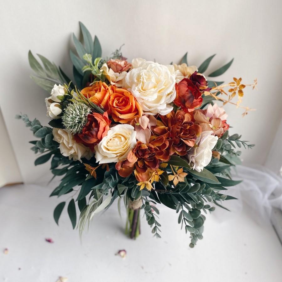زفاف - Bridal bouquets burnt orange, faux wedding bouquet, bridesmaid bouquets, rust bouquets, brown bouquets, orange silk bouquets wedding