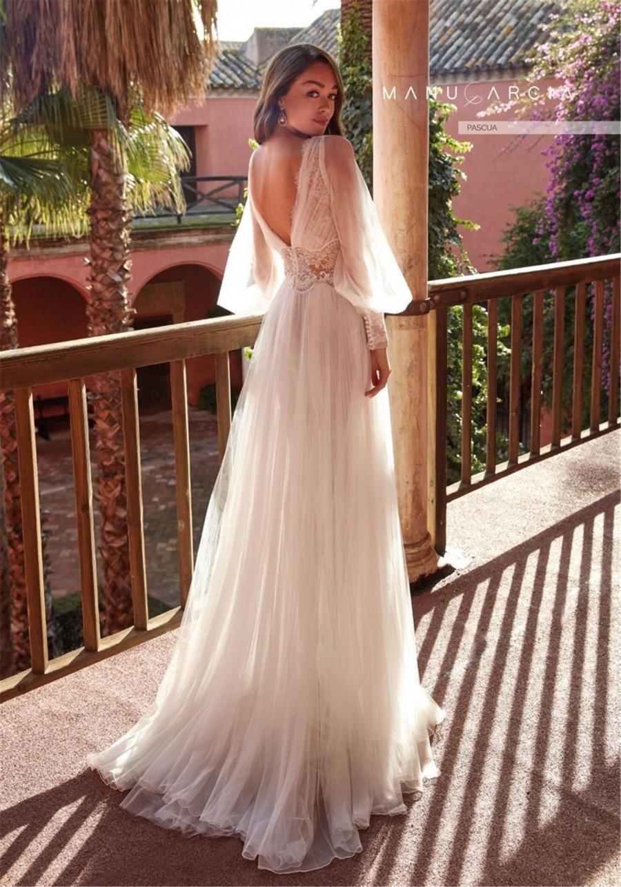 Hochzeit - New long-sleeved wedding dress, WISH long v-neck Lace Mesh Dress, bridesmaid dresses