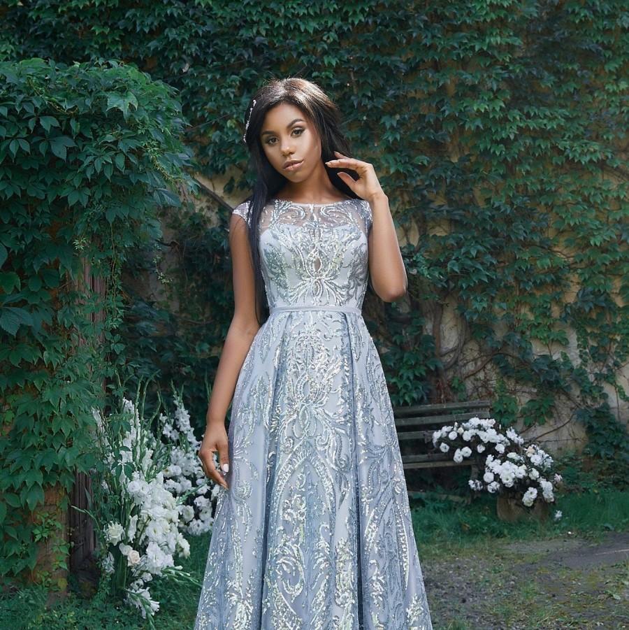 زفاف - Blue Maxi Dress Evening Gown Formal Dress Corset Dress Sequin Dress Lace Dress Embroidered Dress Prom Dress Long Wedding Guest Dress 2020