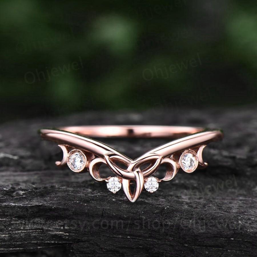 Wedding - Unique moissanite wedding band Celtic Knot ring band Norse Viking ring Jewelry rose gold silver ring for women bridal ring anniversary gifts