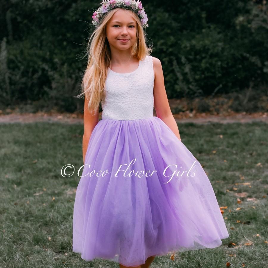 زفاف - Flower Girl Dress Boho Dress Occasion Bridal Dress - Lilac - Optional Sash