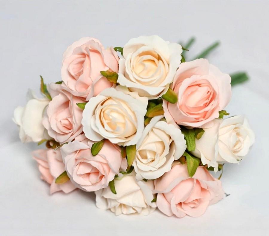 Hochzeit - Blush Bouquet, DIY Bouquet, Blush and Ivory Roses, Rose Bouquet, Artificial Roses, Silk Roses, DIY Flowers, Ivory Rose Bouquet, Bridesmaid B