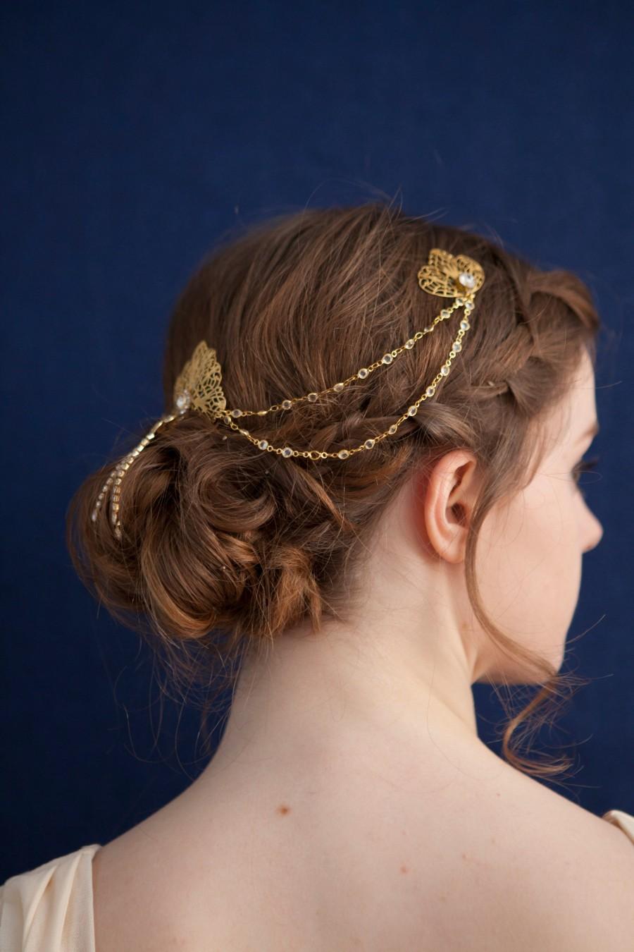 Wedding - Art Nouveau Wedding Headpiece with swags - Gold Bridal Headpiece - Hair Chain Style Accessory - 1920s Wedding dress