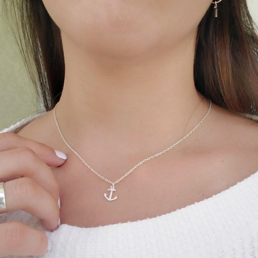 زفاف - Tiny Anchor necklace Sterling Silver 925, nautical necklace, ocean necklace for women, dainty beach necklace, love surfer necklace jewelry