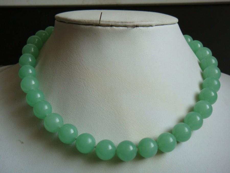 Hochzeit - JADE NECKLACE- 10mm light green jade bead necklace / bracelet