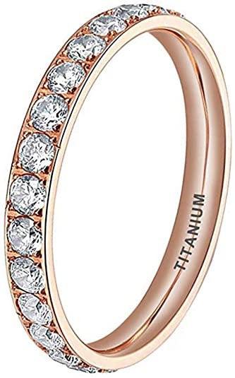 زفاف - 3mm Skinny Ring,  Rose Gold Titanium CZ Eternity Band, Wedding Bands for Women Eternity Ring  Engagement Rings Stackable Anniversary