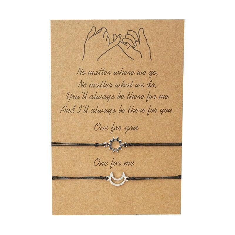 زفاف - Sun & Moon Friendship Bracelet, Couple and Lover, Promise Card, Wish You Were Here, Best Friends, Lovers with 2 Adjustable Bracelets