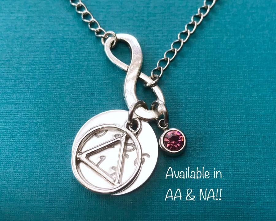 زفاف - NA or AA Recovery Jewelry / Alcoholics Anonymous or Narcotics Anonymous Custom Sobriety Date Necklace with Infinity / AA Sobriety Necklace