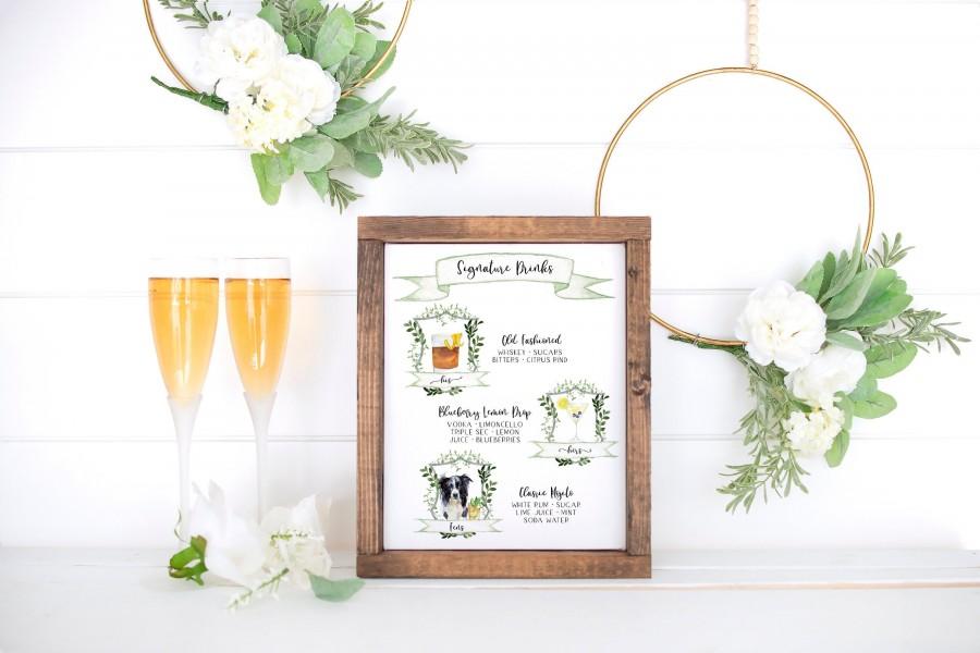 Hochzeit - Signature Drink Sign with Pet, Design Your Own! 150 Drink Images & Garnishes + 71 Dogs Included + Cats, Signature Cocktail Sign Template