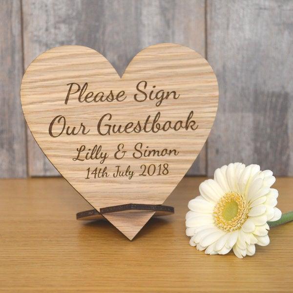 Wedding - Wooden Please Sign Our Guestbook Plaque - Personalised Wedding Heart Table Sign