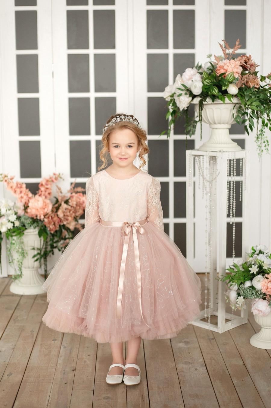 Свадьба - Flower girl dress dusty rose, flower girl dress with sleeves, flower girl dress, flower girl dress, flower girl dress tutu, communion dress