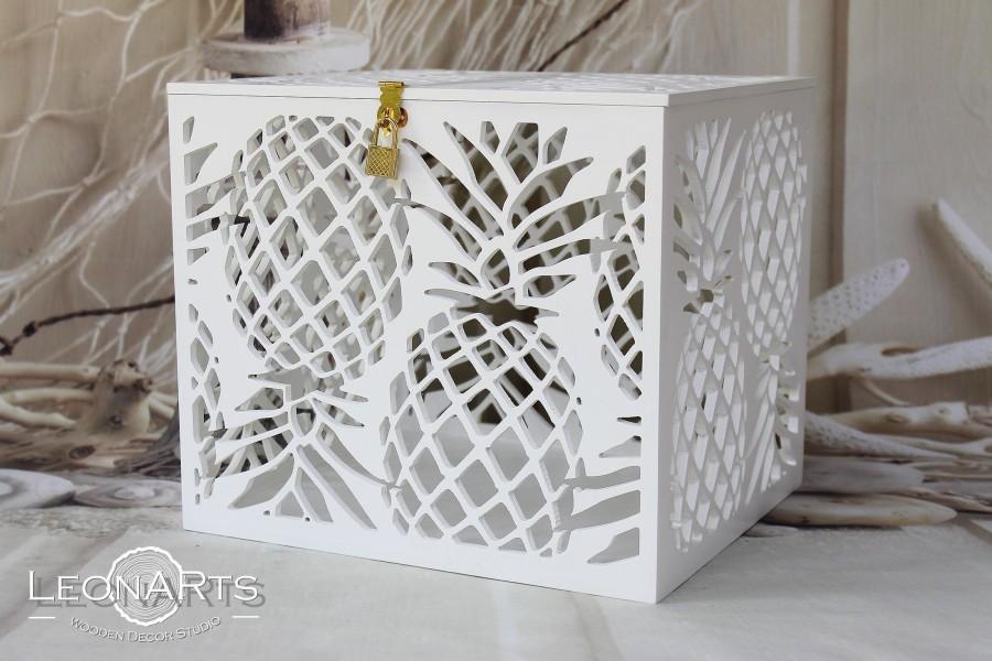 Mariage - Pineapples Wedding Card Money Box-Wedding card holder with slot and lock-Tropical Beach Sea wedding-Lockable card money holder-Hawaii box