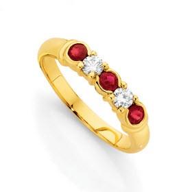 Wedding - Garnet and Diamond Dress Ring ♥ Gorgeous Gold Ring 