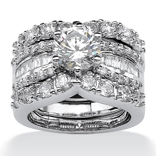 Wedding - PalmBeach Jewelry Platinum Over Sterling Silver DiamonUltraTM Cubic Zirconia Wedding Ring Set: Jewelry