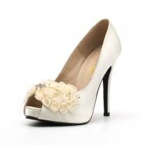 wedding photo - Ivory Wedding Shoes with Roses
