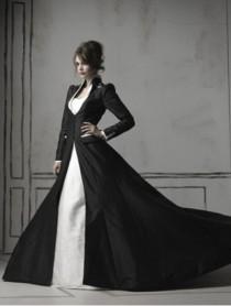 wedding photo -  Black and White Long Sleeves Gothic Wedding Dress