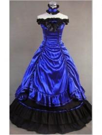wedding photo - Blue Off-the-Shoulder Masquerade Gothic Ball Gowns