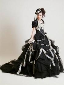 wedding photo -  Black Strapless Gothic Wedding Dress with Short Jacket