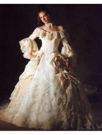 wedding photo -  Off-the-Shoulder 3/4 Trumpet Sleeves Queen Style Victorian Wedding Dress