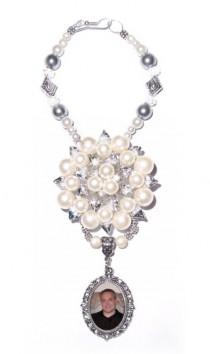 wedding photo -  Wedding Bouquet Memorial Photo Charm Crystal Gems Pearls Silver Tibetan Beads - FREE SHIPPING