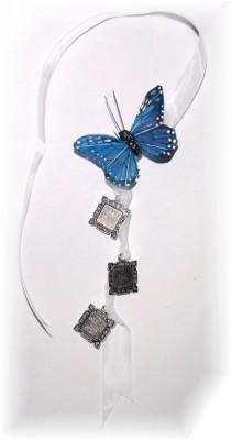 wedding photo -  DIY - Wedding Bouquet Memorial Triple Silver Square Blue Butterfly Photo Ribbon Mini Charm