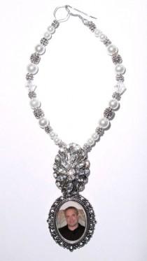 wedding photo -  Wedding Bouquet Memorial Photo Charm Crystal Gems Pearls Silver Tibetan Beads - FREE SHIPPING