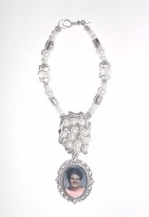 wedding photo -  Wedding Bouquet Memorial Photo Old World Romance Charm Crystal Gems Pearls Tibetan Beads - FREE SHIPPING