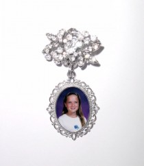 wedding photo -  Memorial Photo Brooch Old World Elegance and Charm Antiqued Silver Crystal Gem - FREE SHIPPING