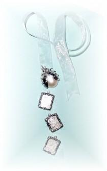 wedding photo -  DIY - Wedding Bouquet Memorial Triple Silver Square Pearl Ladybug Photo Ribbon Mini Charm