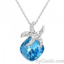 wedding photo - Shining Starfish Blue Crystal Pendant Necklace