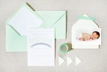 wedding photo - Archer’s Mint + Silver Letterpress Birth Announcements