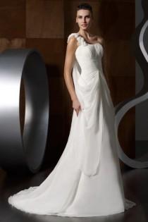 wedding photo -  One Shoulder Beaded Applique Chiffon Wedding Dress
