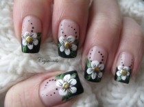 wedding photo - Nail art: Black french manicure with flower and studs