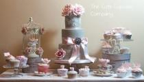 wedding photo -  Dove grey and pink wedding cake table