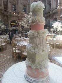wedding photo - Five tier mint green and peach wedding cake