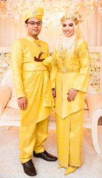 wedding photo - Malay Groom & Bride wearing yellow coloured traditional songket dress