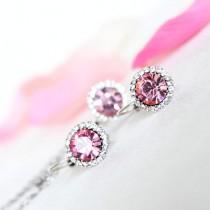 wedding photo -  Pink Jewelry Set, Bridal & Bridesmaids Rhinestone Earrings & Necklace