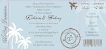 wedding photo -  Palm Breeze Boarding Pass Invite in Eggshell Blue - DreamDay Invitations