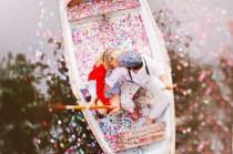 wedding photo - Engagement Photos on a Boat with Confetti