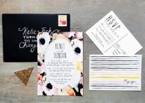 wedding photo - Renee + Duncan’s Bold Floral Watercolor Wedding Invitations