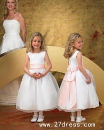 wedding photo -  Lovely Ball Gown Tea-length Bateau Bowknot Flower Girl Dresses from 27dress.com