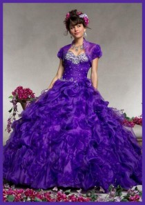 wedding photo -  Purple Ruffled Beaded Sweetheart Neck Quinceanera Gown